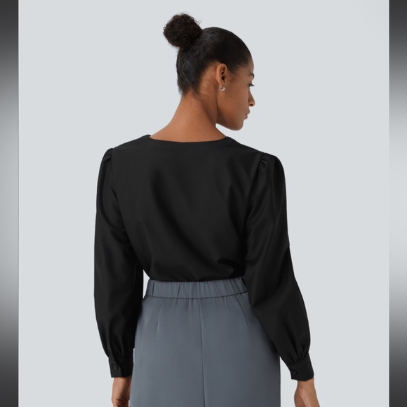 Halara V Neck Button Long Sleeve Work Blouse - Picture 2 of 8